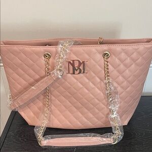 Badgley Mischka Pink Quilted Tote with Gold Chain